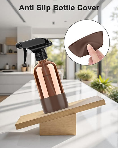 Bontip Amber Glass Spray Bottle with Silicone Sleeve Protection, 8 oz Refillable Spray Bottles for Cleaning Solutions, Plants, Aromatherapy, Facial Hydration (1, Brown, 8 oz)