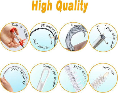62.5inch Drain Snake Hair Clog Remover - Multi-Functional Drain Auger, Hair Catcher & Cleaning Brush for Kitchen, Bathroom, Sewer, Bathtub, Sunroof, and Dryer Vent