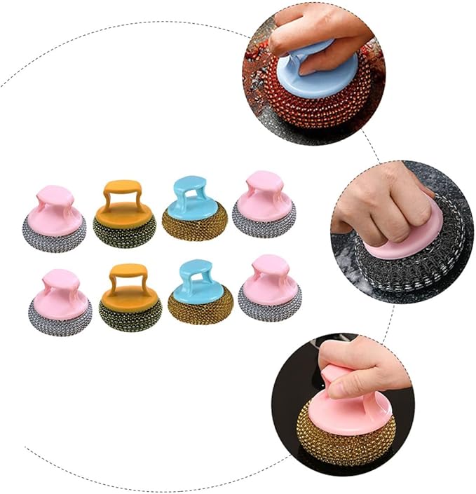 8pcs Steel Wire Cleaning Balls Kitchen Scrubber for Pots Pans Stove Bathroom Stain Removal Tool Random Color