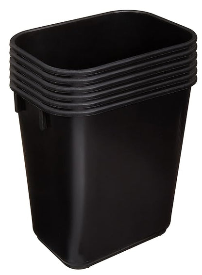 Amazon Basics Small Rectangular Commercial Office Wastebasket, Easy to Clean, 3 Gallon, Black, 6-Pack