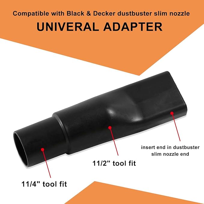 Attachments for BLACK+DECKER - Extendable Crevice Tool, Accessories Adapter, for Hand Vacuum Models with Slim Nozzle and Extendable Crevice - Fits Caliber (1.47" x 0.5")