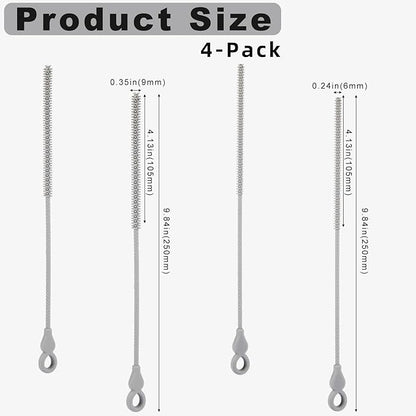 Silicone Straw Cleaner Brush, 4Pcs Reusable Straw Brush Set with Extra-Long Design for Cleaning Thin Metal Straws and Wider Milkshake Straws （6mm+9mm Gray)