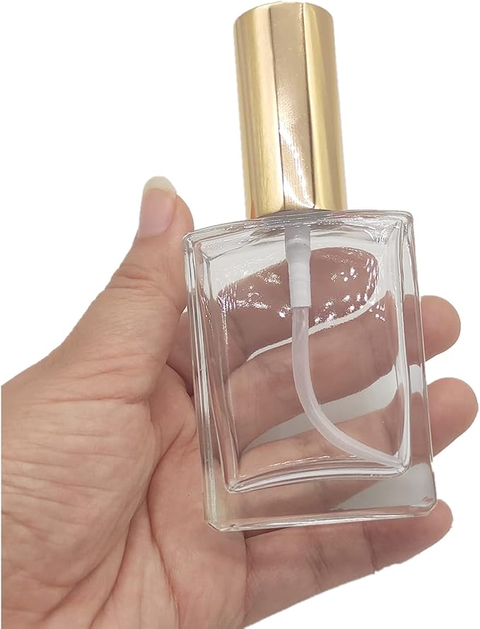 8PCS Square Glass Spray bottle,Small Refillable Container with Fine Mist srpayer,Perfume bottle (50ml, Clear+Gold)
