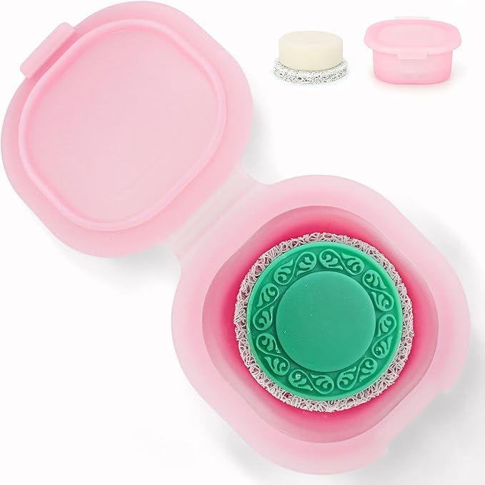 AIDIMMING Travel Soap Case with Lid, Silicone Shampoo Bar Container for Traveling, Keep Soap Dry, Round Soap Holder for Bathroom, Gym, Camping (Pink)