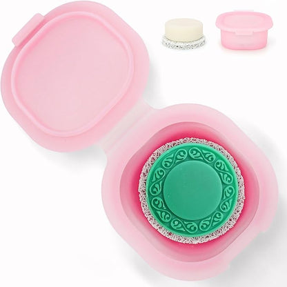 AIDIMMING Travel Soap Case with Lid, Silicone Shampoo Bar Container for Traveling, Keep Soap Dry, Round Soap Holder for Bathroom, Gym, Camping (Pink)