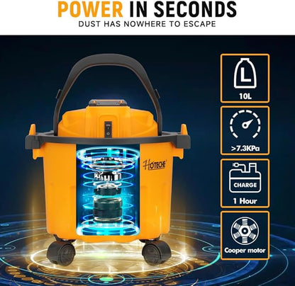 Hoteche 20V Cordless Shop Vacuum Portable Garage & Workshop Vac with 10L Dust Cup, Blowing Function, Quiet Operation