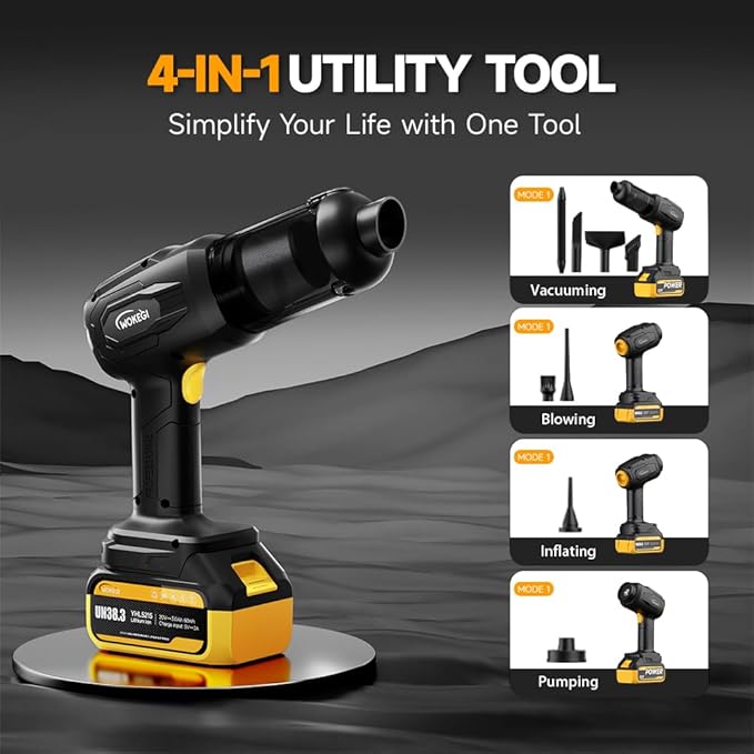 Handheld Car Vacuum Cordless, Portable Cars Vacuum Cleaner with High Power, Powerful 4-in-1 Hand Held Air Duster Fast Cleaning for Car,Home,Office,Pet Hair (Yellow)