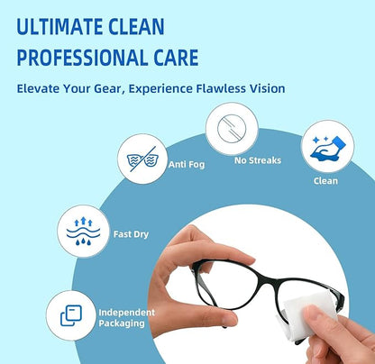 Anti-Fog Wipes for Glasses – Eye Glasses Cleaner Wipes, 100 Pack, Individually Wrapped, Pre-Moistened, Quick-Dry, Scratch-Free for Goggles, Camera, Watch, Lens, Laptop, Phone Screens