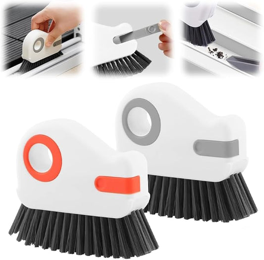 2 in 1 Groove Cleaning Brush, Window Track Cleaning Tools with Hard Bristles and Hidden Scraper, Crevice Brush for Sliding Door Track, Window Seal and Sill (Max)