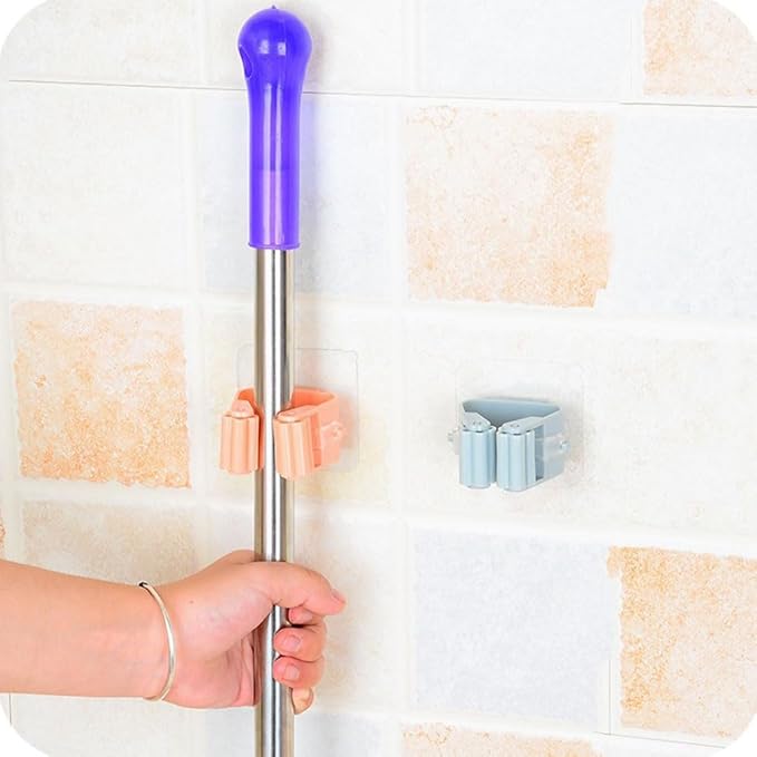 Broom And Mop Holder Clip 4 Pcs Mop Broom Wall Mounted Heavy Duty With Plastic Hooks Hanger No Drilling Mop Gripper For Home Bathroom Kitchen (green)