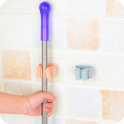 Broom And Mop Holder Clip 4 Pcs Mop Broom Wall Mounted Heavy Duty With Plastic Hooks Hanger No Drilling Mop Gripper For Home Bathroom Kitchen (green)
