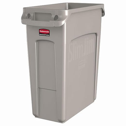 Rubbermaid Commercial Products SLIM JIM Plastic Rectangular Trash/Garbage Can/Bin with Venting Channels 16 GALBeige for Kitchens/Classrooms/Offices/Back of House