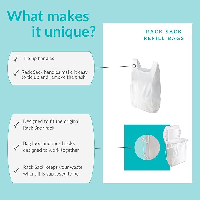 Rack Sack Garbage Bags Kitchen 5-Gallon Compact Refill Bags 48 Counts Clear