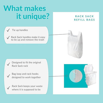 Rack Sack Garbage Bags Kitchen 5-Gallon Compact Refill Bags 48 Counts Clear