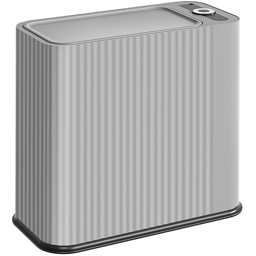 SUBEKYU Bathroom Trash Can with lid,3.5 Gal Small Kitchen Garbage Can,Plastic Office Waste Bin,Slim Wastebasket for Narrow Space,Gray