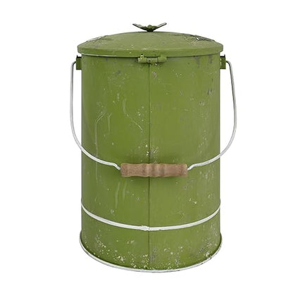 Rustic Farmhouse Decor Trash Can with Lid and Pedal Retro Handmade Distressed Design Pattern Round Garbage Cans Recycling Waste Bin for Home Patio Yard Bathroom Kitchen Garden Living Room Green