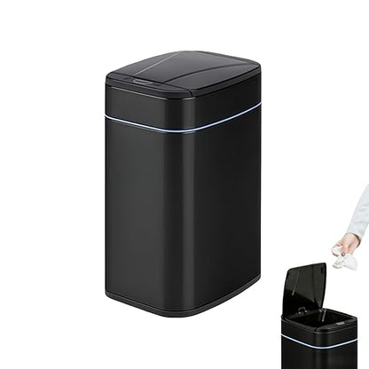 Garbage Can with Lid, Intelligent Sensor Opening and Closing, Small Garbage Can for Living Room, Bedroom, Kitchen and Bathroom (1, Square Black)