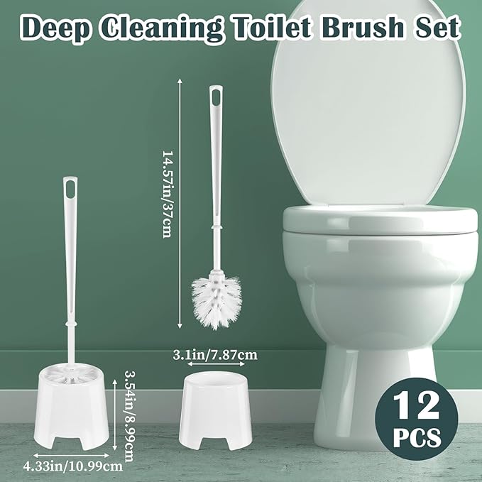 12sets toilet brush and holder set white disposable Toilet Bowl Brush and Plastic Holder Bathroom Deep Cleaning Combo with Caddy Stand Professional Janitorial Scrub Brushs Cleaning Accessor