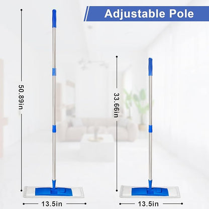 17" Microfiber Mop for Hardwood Floor Cleaning,Mops with 50" Stainless Steel Pole, 1 Reusable & Washable Mop Pad, Wet & Dry Use for Hardwood, Tile, Marble and Vinyl Floors