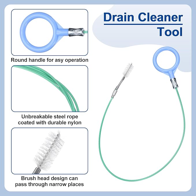 HARFINGTON 2pcs Flexible Drain Clog Remover Tool 0.08" Dia. 118" Sink Sewer Hair Drain Cleaner Tool Sink Unclogger for Kitchen Toilet Bathtub Sewer