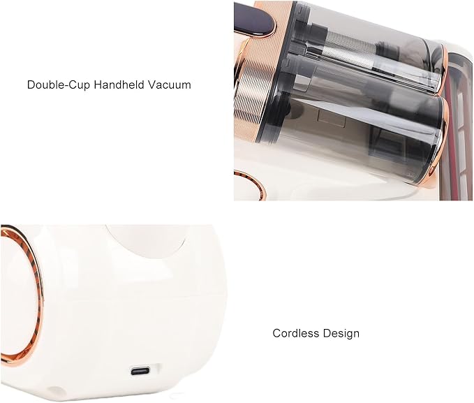 HEEPDD Handheld Mattress Vacuum Cleaner, Cordless, 13000Pa Strong Suction, White Gold, 520ml Dustbin with UV Light for Bed Sofa Carpet Pet Hair