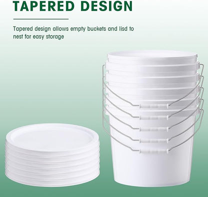 Tioncy 10 Pcs 2 Gallon Plastic Bucket with Lid Heavy Duty 2 Gallon Bucket Pail with Lid Handle for Storage Container Home Household Cleaning (White)