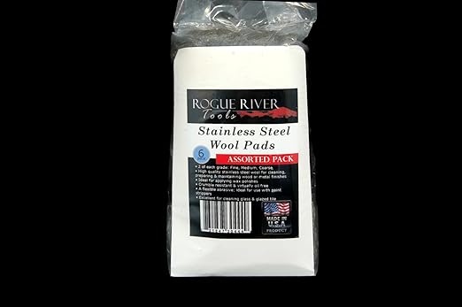 Stainless Steel Wool Pads, 6pc Assorted Pack (Fine, Medium, Coarse) - by Rogue River Tools. Made in USA! Oil Free, Won't Rust.