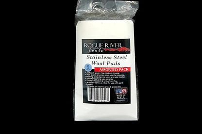 Stainless Steel Wool Pads, 6pc Assorted Pack (Fine, Medium, Coarse) - by Rogue River Tools. Made in USA! Oil Free, Won't Rust.