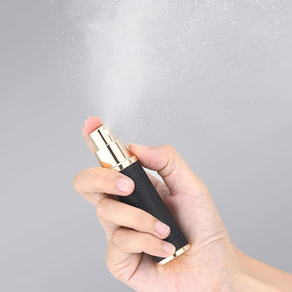 Fusupak Travel Perfume Bottle Refillable - Mini Portable Cologne Atomizer Sprayer - Empty Travel Size Fragrance Pump Dispenser Container for Men - 10ml Black 2PCS Small Pocket Leather Refill Sample