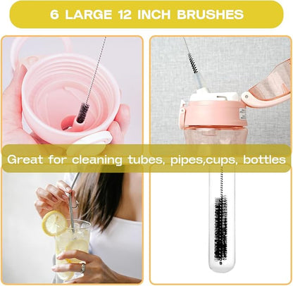 Brush Family Straw Cleaner Brush Set,6 Piece Long Drinking Straws Cleaning Brush Pipe Tube Tiny Brushes 10-inch,Black