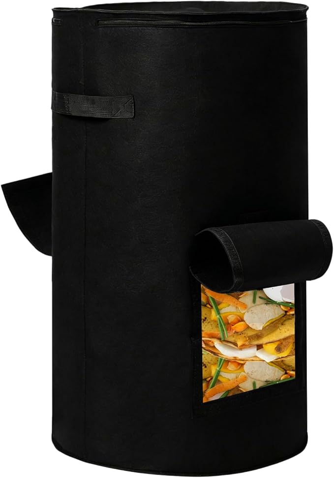 Compost Bins Outdoor, 34 Gallon Home Compost Bucket with Handles, Heavy Duty Nonwoven Fabric Yard Waste Bag, Collapsible Felt Pouch for Leaves, Grass, and Kitchen Scraps