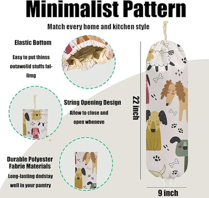 Dog Plastic Bag Holder 22.5x9 Inch, Wall Mount Plastic Bag Holders for Grocery Bags, Bone Reusable Grocery Bags Storage Dispenser for Home Kitchen Pantry Decor, Dog Lovers Gifts for Women Mom Friend