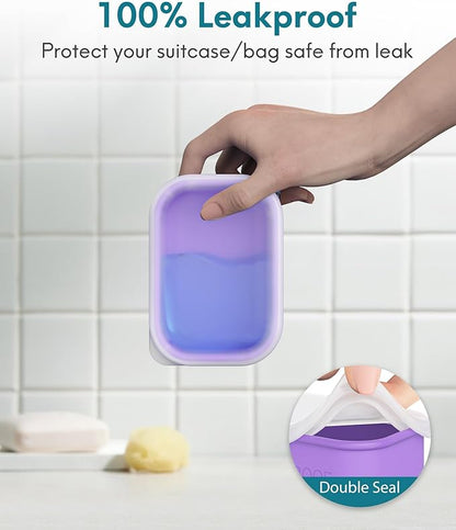 Quatish Large Leakproof Travel Soap Case, Solid Shampoo Bar Holder, Silicone Soap Box with Draining Layer, Enhanced Soap Container, Suitable for Camping, Gym, Bathroom, Outdoor Essentials, Purple