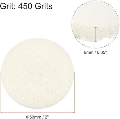 HARFINGTON 20pcs Scrubber Scouring Pads 450 Grits 2 Inch Drill Power Brush Hoop and Loop Surface Conditioning Disc Drill Scuffing Disc Scrub Pads for Home Kitchen Cleaning, White