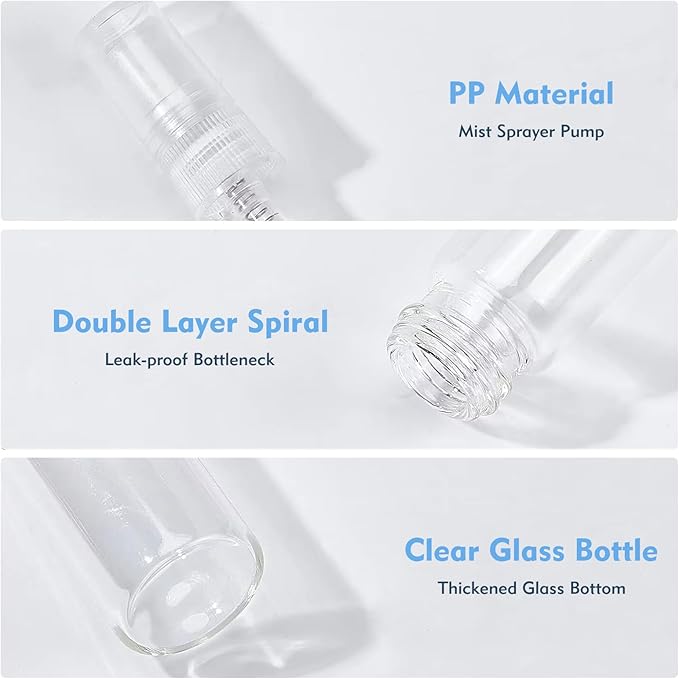 Mini Spray Bottle 10ml, 20 Pack 10ml Refillable Glass Spray Bottle Empty, Fine Mist Refillable Mini Perfume Bottle, Glass Bottle Perfume Atomizer, Small Empty Sample Containers, Clear