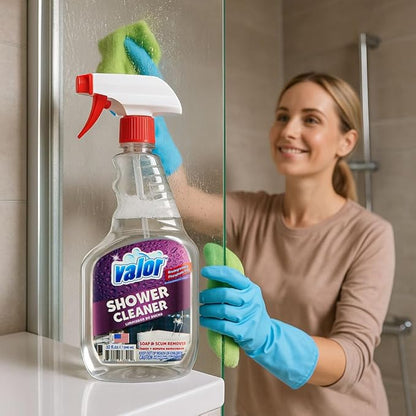 Valor Shower Cleaner Spray – Soap Scum & Hard Water Stain Cleaning Solution for Bathroom, Tub & Tile, (32 Fl Oz (Pack of 1))