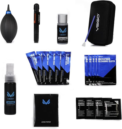VSGO All-in-One Camera Cleaning Kit for APS-C Sensor Cameras (16mm) Compatible with Canon, Nikon, Sony, Pentax & DSLR, Includes CMOS Swabs, Lens Pen, Air Blower & More (DKL-20)