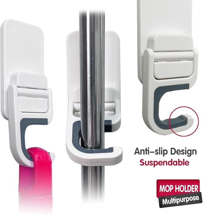 ALLICAVER 3 Pack Broom and Mop Holder Wall Mount, No-Drill Self Adhesive Gripper Hooks, Anti-Slip Organizer for Mop, Broom, Dustpan and Cleaning Tools