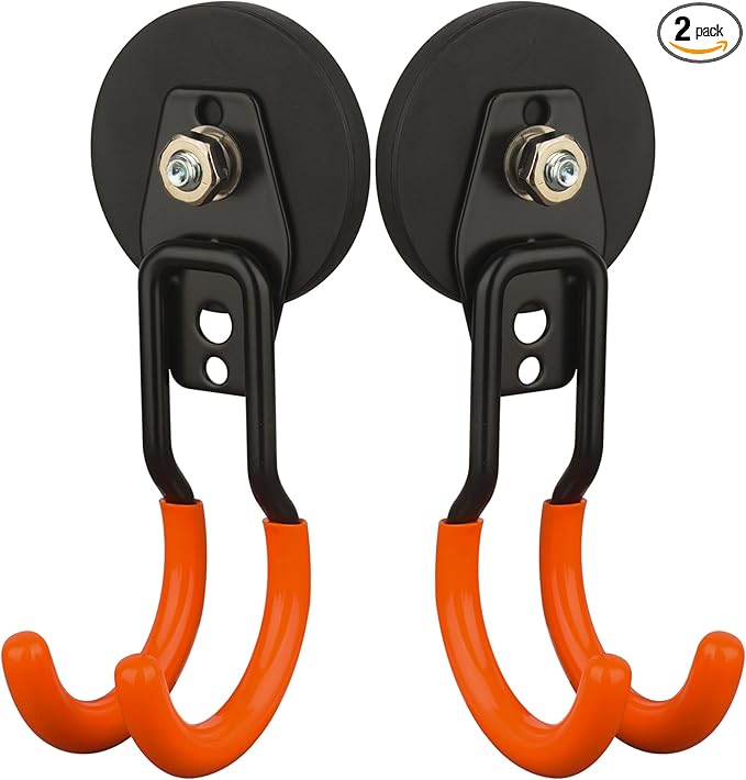 MUTUACTOR Updated Strong Magnet Hooks,20lbs Anti-Scratch Heavy Duty Magnetic Garage Hooks,2PCS Double Storage J-Hooks with Magnetic for Organizing Garden Hose Electric Cables Shovels