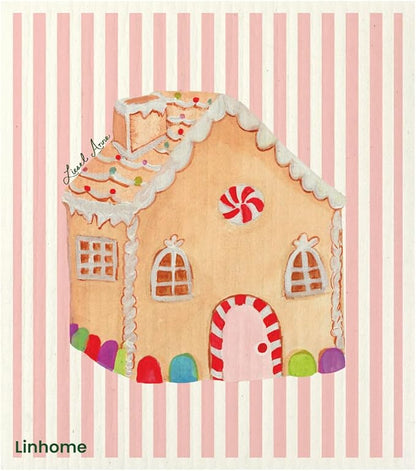 Holiday Christmas Swedish Dishcloth – Reusable Paper Towel Alternative, Ultra-Absorbent Cellulose/Cotton, Machine Washable & Compostable (Gingerbread House, 1-Pack)