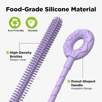 2 Pcs Silicone Straw Cleaner Brush, Extra Long Cleaning Brushes for Straws, 6mm&9mm, Purple
