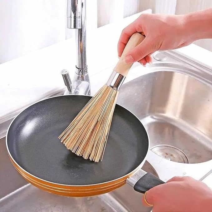 2 Pack Natural Bamboo Wok Brushes,Bamboo Kitchen pan Brush,Kitchen Cleaning Brush,for Cleaning Dishes, Sink