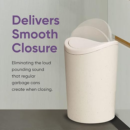 Superio Small Bathroom Trash Can with Lid, Modern White Mini Waste Bin with Swing Lid (1 1/2 Gallon, 6 Liter) Plastic Garbage Can for Kitchen, Bathroom, Bedroom, Office, Under Desk (4, Ecohome)