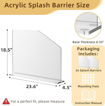 2 Pcs Acrylic Sink Splash Barrier, Clear Splatter Barrier, Freestanding Protective Panel with Cutaway, for Kitchen Hospital Labs Office, 23.6" L x 4.5" W x 18.5" H
