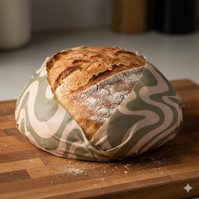 Bread Food Wrap Swirl, 21 x 18 inches, GOTS Certified 100% Organic Cotton. Beeswax, Reusable and Compostable.