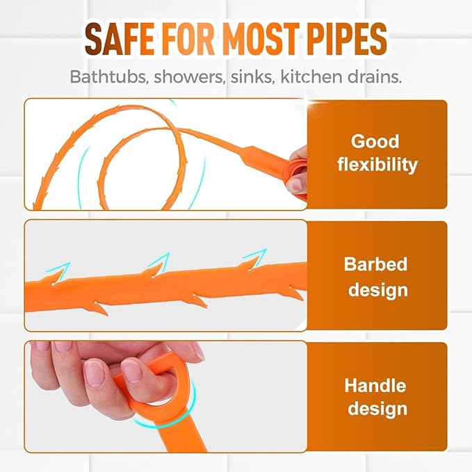 Drain Snake for Kitchen Sink & Toilet, Handheld Drain Auger for Hair Clog Removal, 20-Foot Flexible Drain Cleaner Tool for Bathroom Shower Drain Pipe, 20.47 x 0.79 x 0.79 Inches (9,Small)