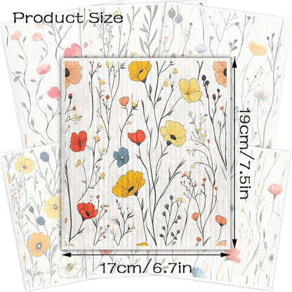 Swedish Dishcloths for Kitchen – 6 Pack Cellulose Reusable Cleaning Paper Towels – Soft, Quick-Drying, Washable Dish Rags for Kitchen, Counters & More (Wildflowers)