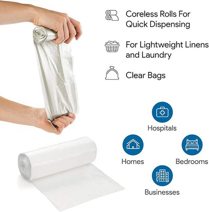 7-10 Gallon Clear Garbage Can Liners, 500 Count - Small - Medium Trash Can Liners - High Density, Thin, Lightweight, 8 Microns - For Office, Home, Hospital Wastebaskets - 10 Coreless Rolls