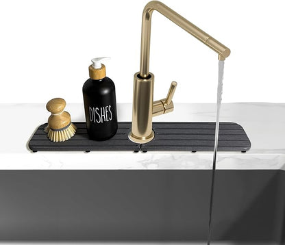 NiuYichee 17inch x 4inch Kitchen Sink Faucet Mat, Water Absorbing Stone Faucet Splash Guard for Bathroom Counter, Quick Drying Diatomite Tray for Kitchen Sink, Dark Gray