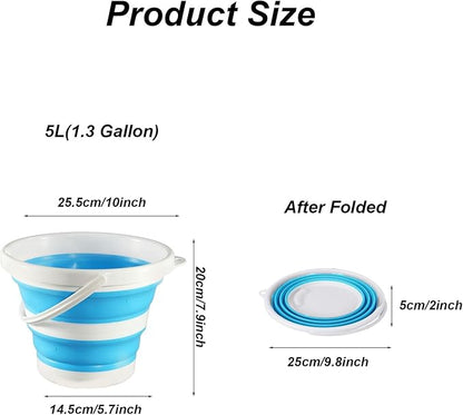 Collapsible Bucket 1.3 Gallon 5L Water Bucket for Cleaning Foldable Portable Plastic Mop Bucket with Handles Indoor Household Outdoor Car Wash Camping Fishing